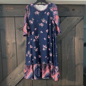 Blue Floral Girls' Dress with Pink Accents - Nuccloe